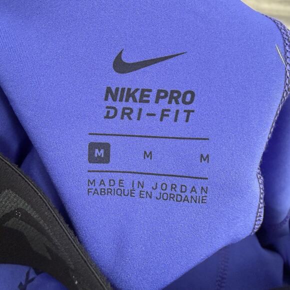 NIKE PRO Dri-Fit Training Shorts Womens Medium 3” Inseam Metallic Logo Purple - Picture 2 of 7